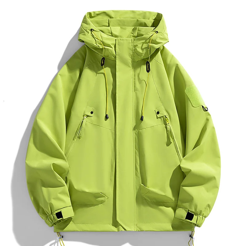 Windproof Mens Hooded Jacket Zipper Jacket Cargo Waterproof Black Bomber Camping Loose Soft Shell Hooded Hiking Jacket 250320