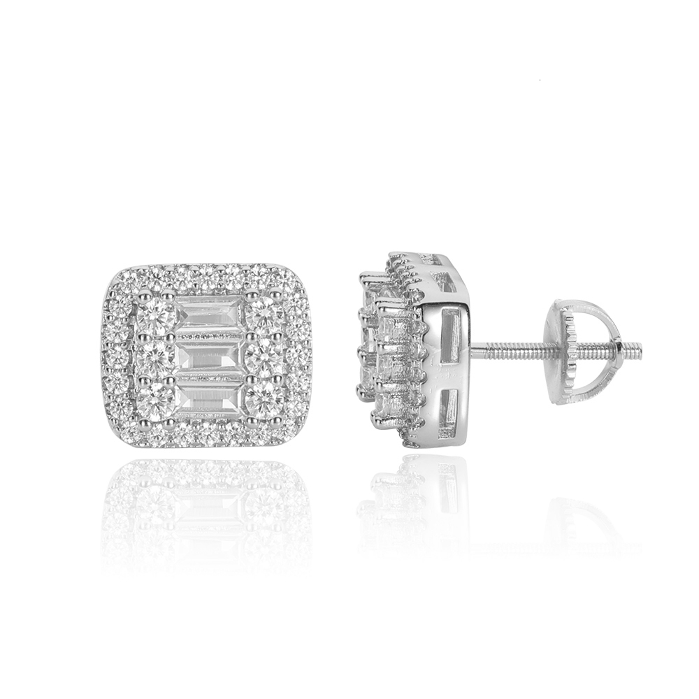 Fashion Personalized Iced Earrings Plated Bling Square 3A Cubic Zirconia Iced Out Stud Earring For Women High-End Luxury Jewelry