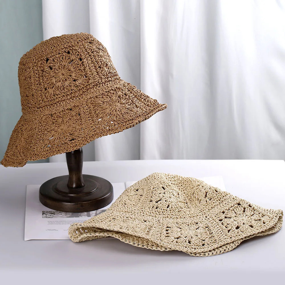 Womens straw hat crochet hat bucket hat UV protective hat womens sun hat womens foldable sun hat 250320