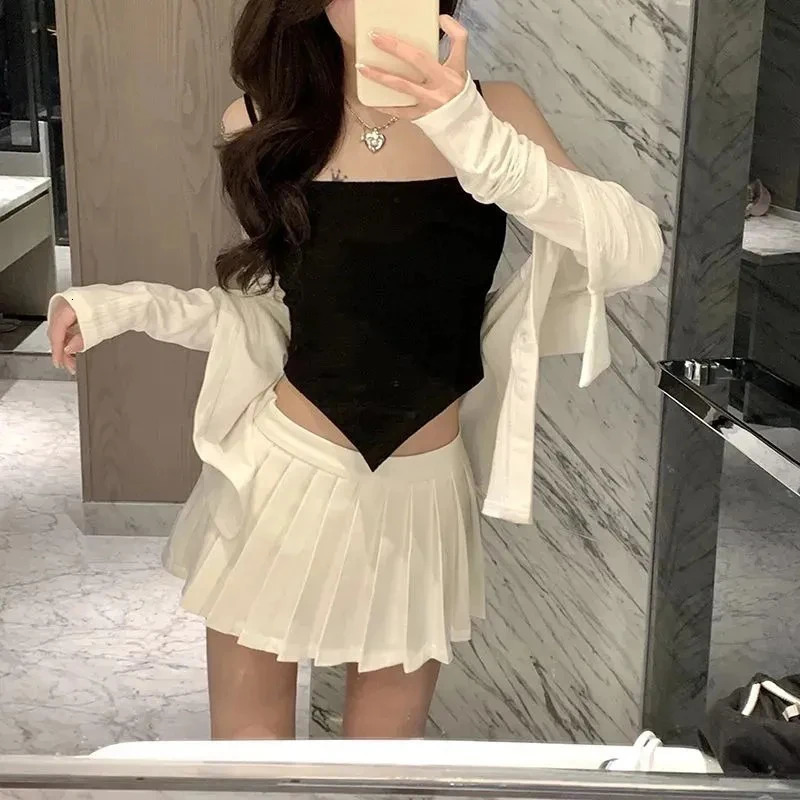 MEXZT Sexy Black Mini Skirt Women Harajuku Streetwear White Pleated Skirts Summer Preppy Korean Fashion A Line Tennis Faldas 250320