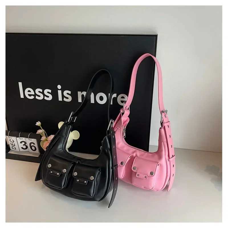 PU solid color 2024 new shoulder bag zipper sewing thread fashionable handbag soft motorcycle style popular cross body bag Y250320