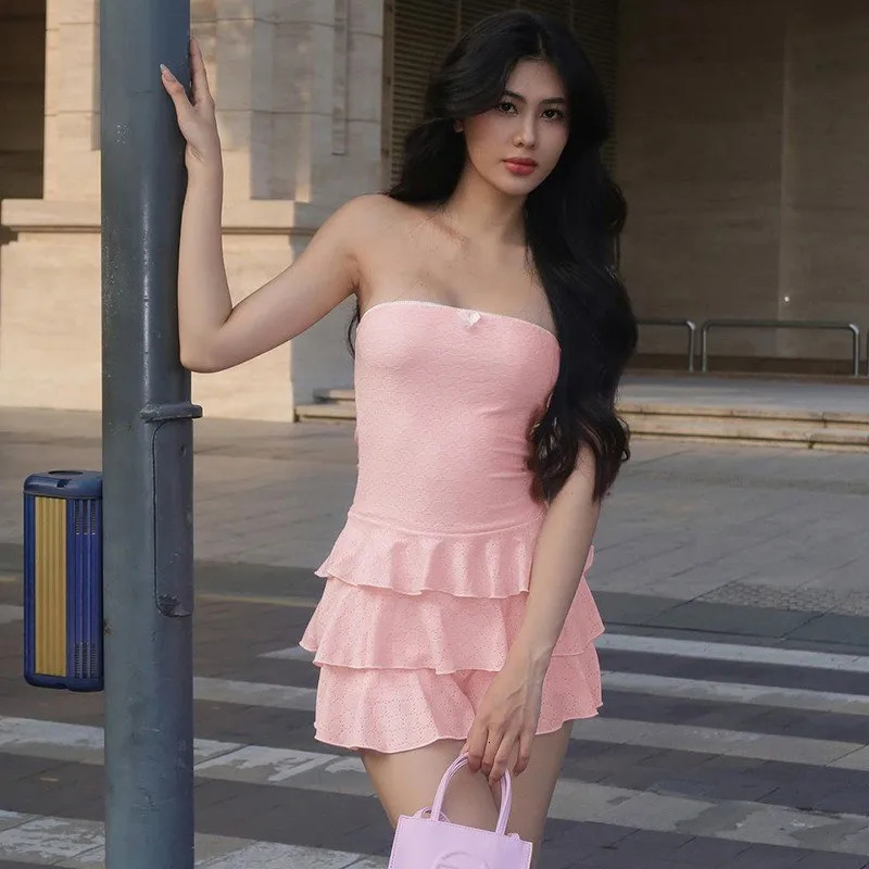 Backless sexy dress womens summer sleeve strapless tight fitting fashionable folding elegant party ALine 250320