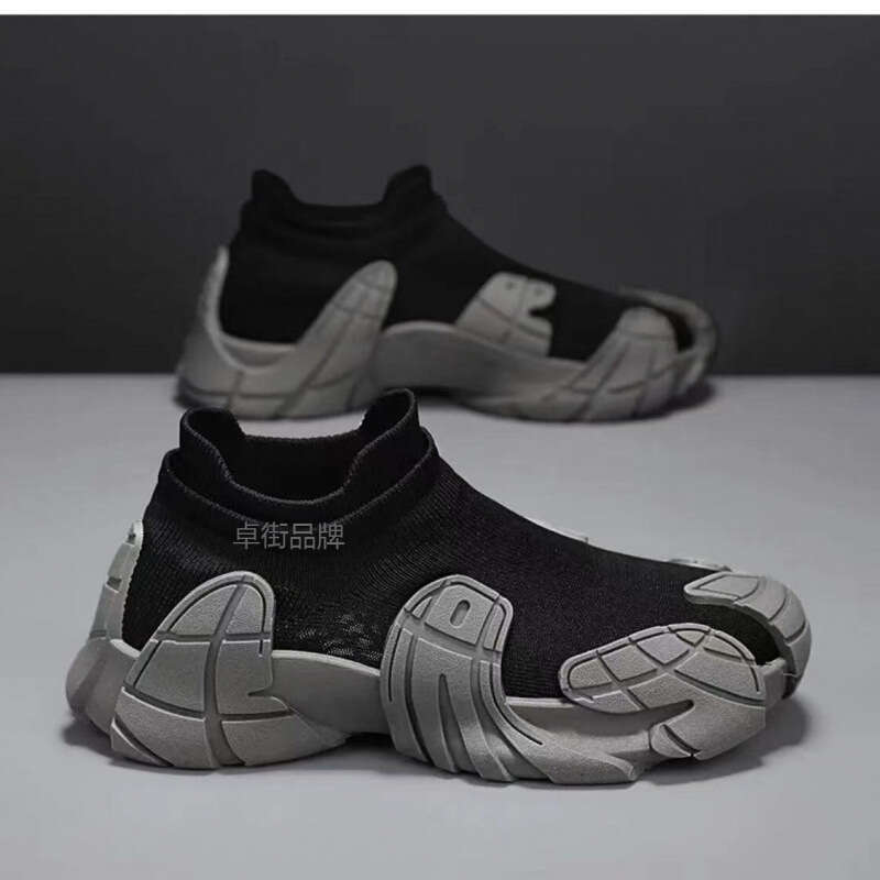 2025 Summer New Breathable 45 Large Men's Shoes Flyknit Mesh One Step Lazy Socks Thick soled Old xin