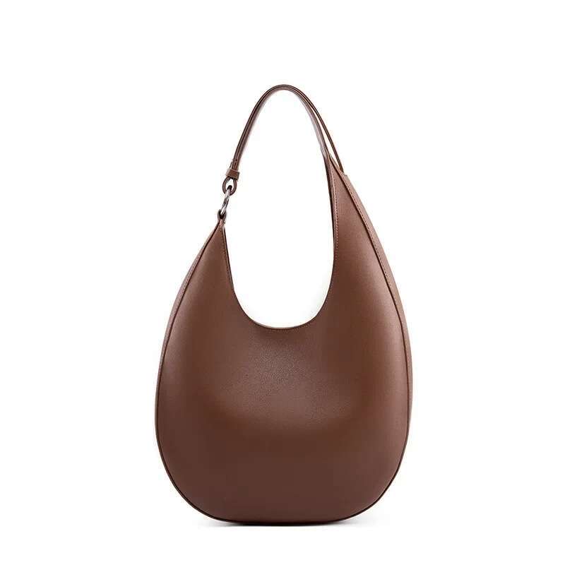 New Classic Moon Special-Shaped Design Armpit Shoulder Bag Smooth Split Cow Leather Women Handbag Large Adjustable Handle Tote