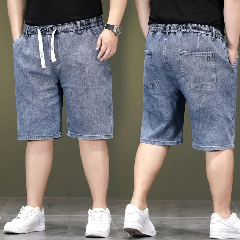 Elastic waist oversized 5XL 6XL 7XL mens denim shorts plus jeans half cut casual pants brand highquality summer 250312