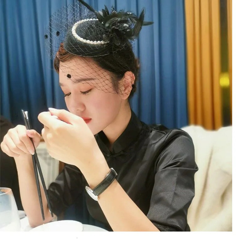 Bridal Hat Female Wedding Charm Hat Female Elegant Feather Veil Headwear 250320