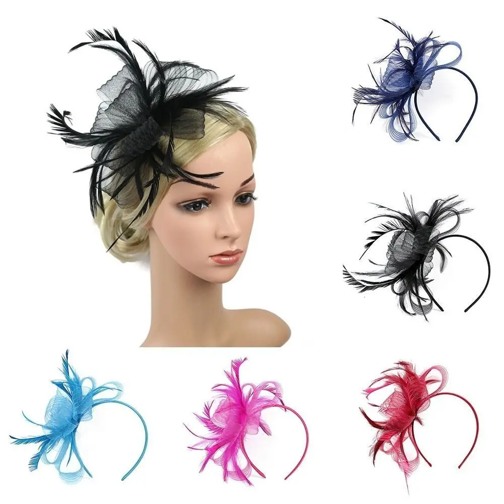 British retro womens feather charming headband with large floral hair clip cocktail party bridal hat decoration womens headwear 250320