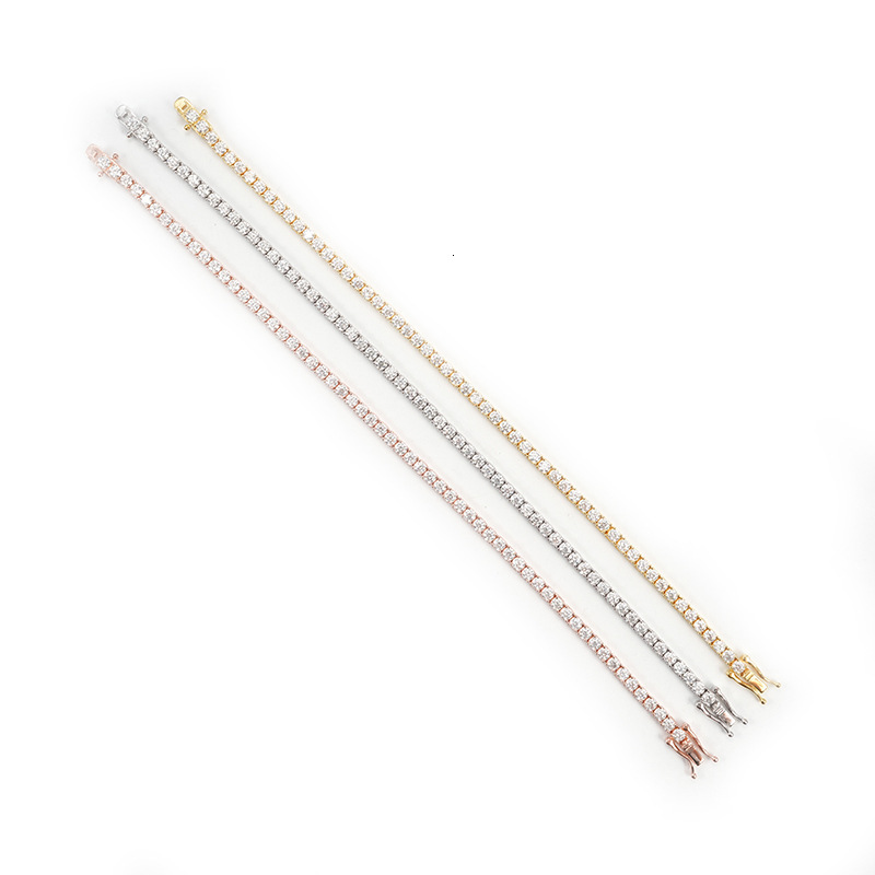 Ins hot selling 2mm 925 silver inlaid moissani hip-hop single row mens and womens tennis chain HipHop accessory