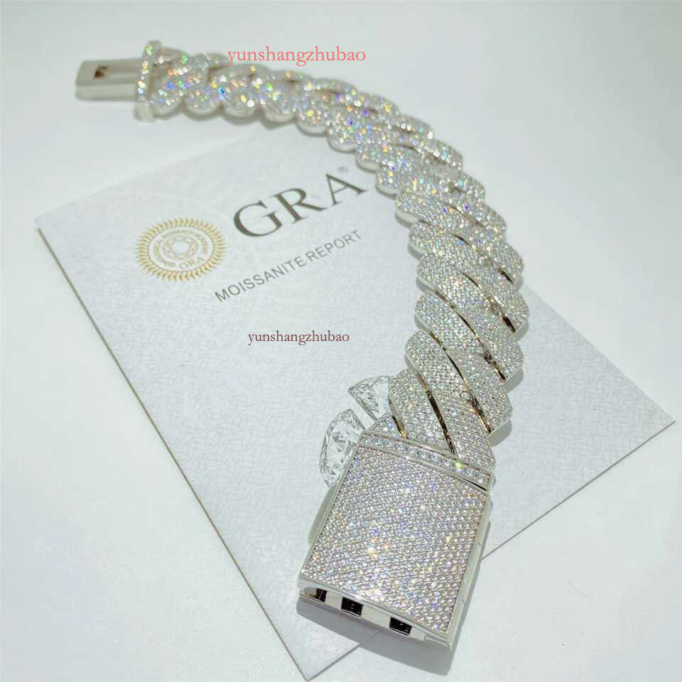 Cuban Chain Necklace Hip Hop 26mm Four Row Dia Box Buckle Miami Thick Sier Moissanite Men's Free shipping