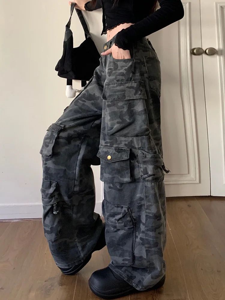 Trashy Y2K Fashion Washed Camouflage Multi Pockets Baggy Jeans Cargo Pants For Women Clothes Wide Leg Loose Lady Trousers 250320