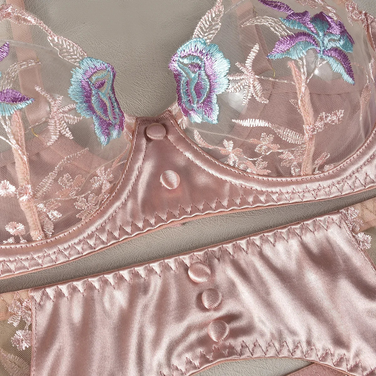 Ellolace Sensual Women Lingerie Fancy Floral Sheen Silk Underwear Transparent Garter Exotic Sets Fairy Intimate Goods 250320
