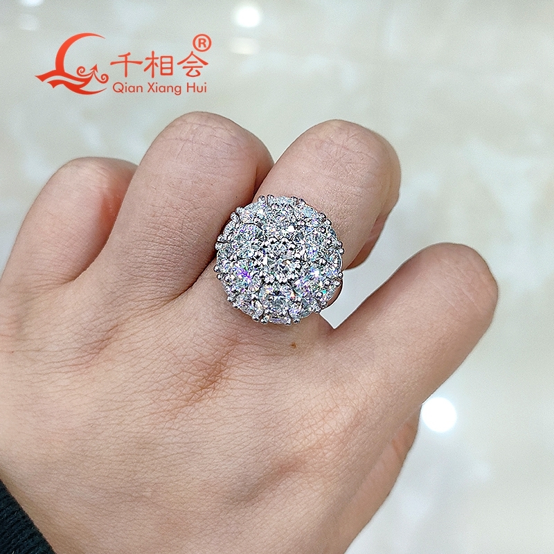 22mm round Hydrangea ring Sterling 925 Silver round Moissanite Ring Men women Diamonds Male fine Jewelry gitf wedding happiness