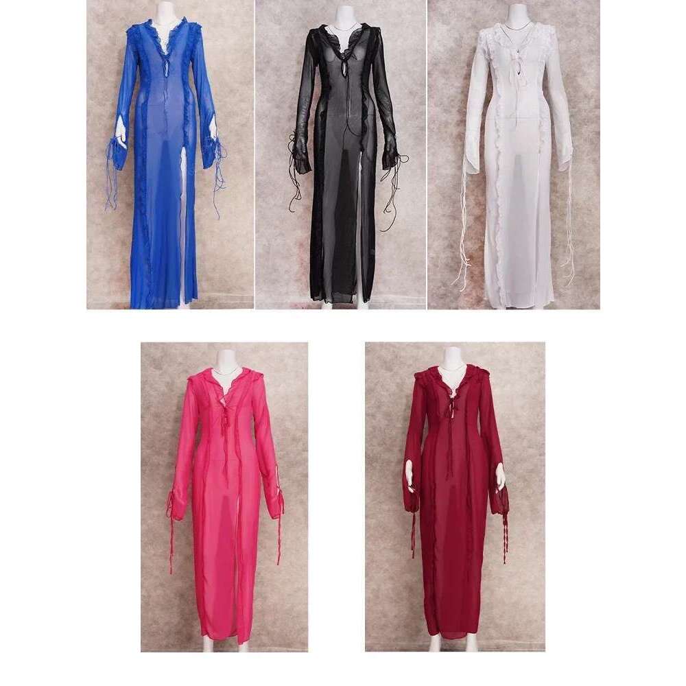 Tight Dress Sexy V Neck Split Perspective Ruffle Drawstring Tight Beach For Women Summer 2023 Elegant Party Maxi Dress Vestidos