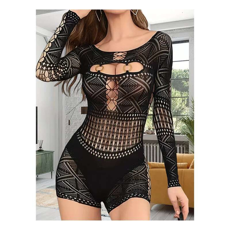 higher quality Women's new sexy skeleton lace see-through high-waisted tight one-piece shorts female erotic gerie jumpsuit