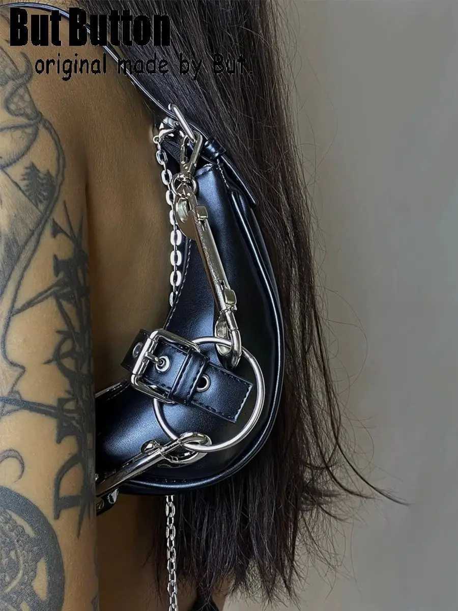Y2k girl Harajuku spike Gothic One Shoulder Handbag Womens Punk Tote Dark Punk Rock Japanese Heavy Industry Ring Bag Y250320