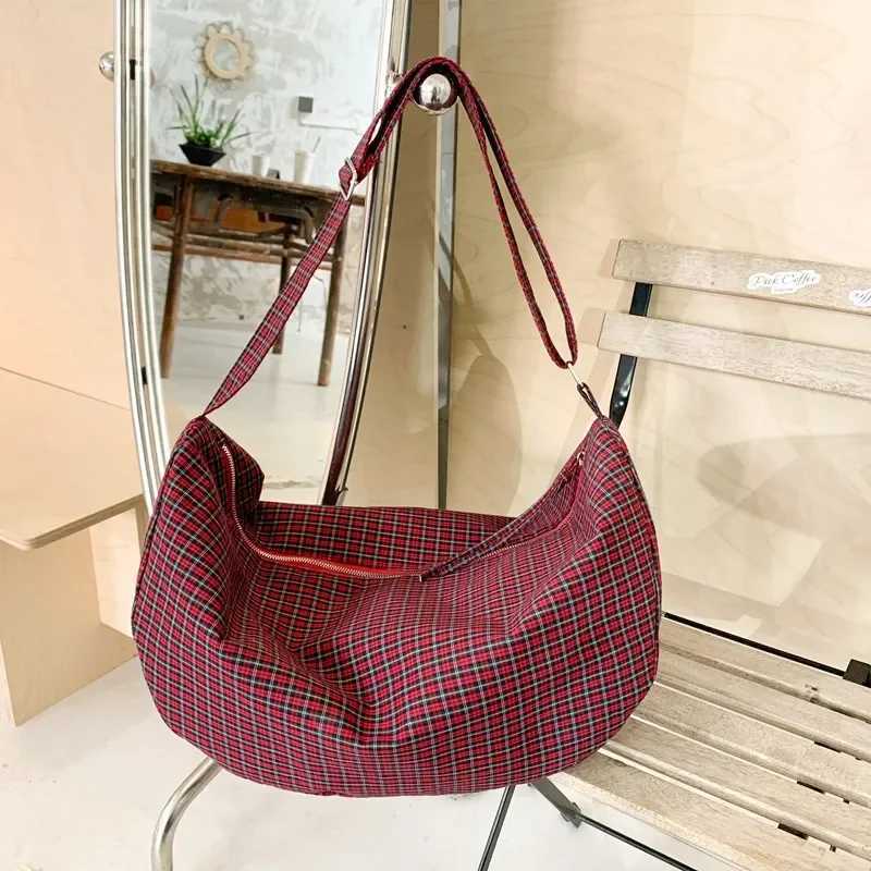 Fashion Nylon Plaid Womens Shoulder Bag 2025 New Casual Large Capacity Communicating Versatile Womens Bag Bolsas De Mujer Y250320