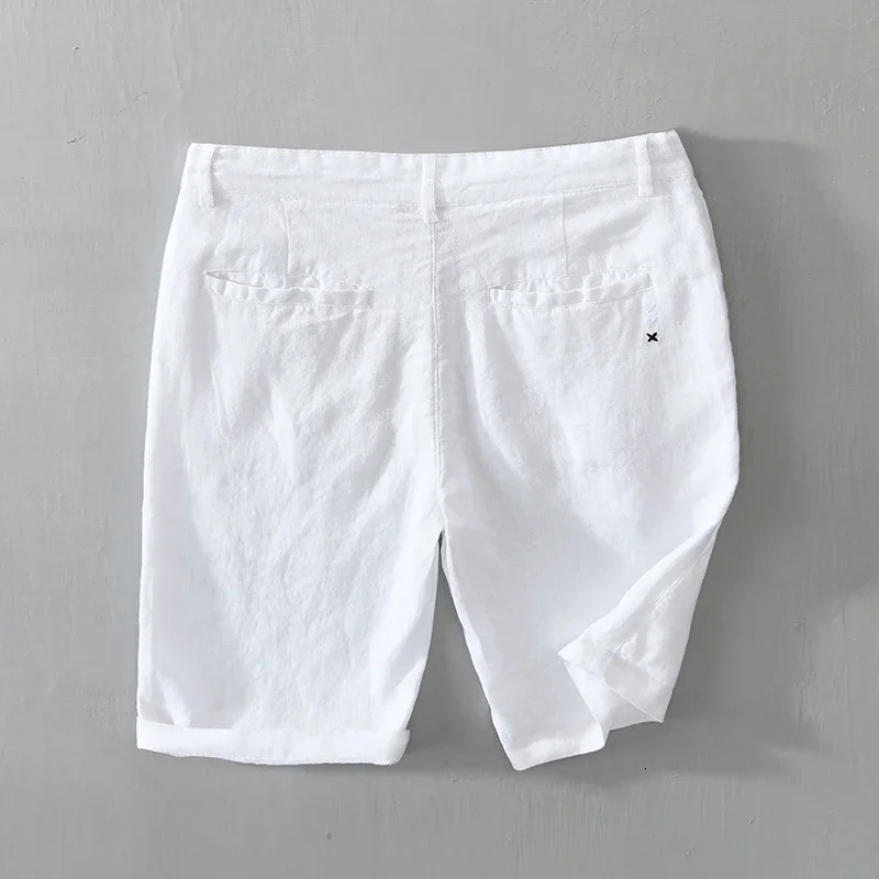 Pure Linen Shorts for Men Summer Fashion Solid White Loose Holiday Shorts Man Casual Plus Size Button Fly Short Pants 250320