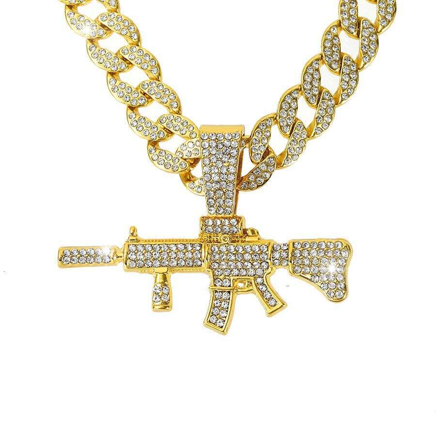 Alloy studded gun sexy nightclub accessory necklace, personalized full dia Cuban chain pendant, hip-hop