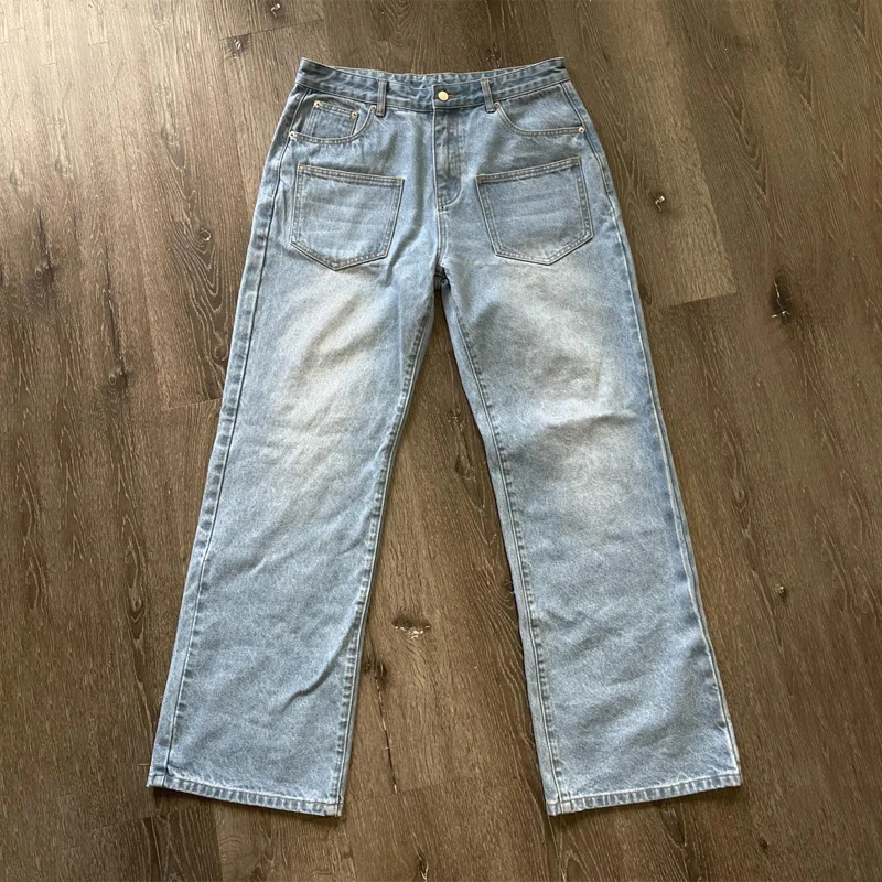 Y2K Sakura Jeans Cherry Embroidery Pattern Jeans Men Women Harajuku Retro High Street Casual Straight Leg Denim Pants Streetwear 250320