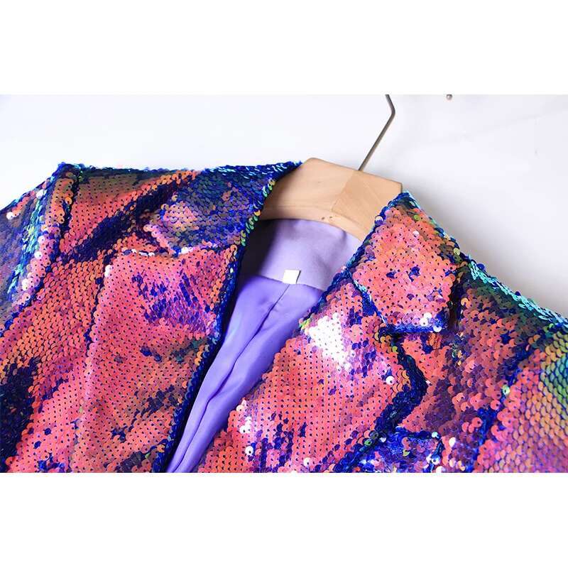 All Covered Bright Sequins Long Sleeve Single Button Women Fashion Streetwear Slim Blazer