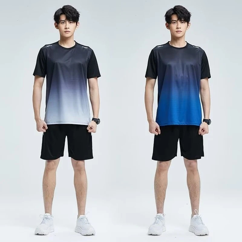 Fitness Clothes Mens LCE Silk Quick-Dry Sportswear Set Summer Short-sleeyed T-shirt Morning Running Basketball Training Room 250320