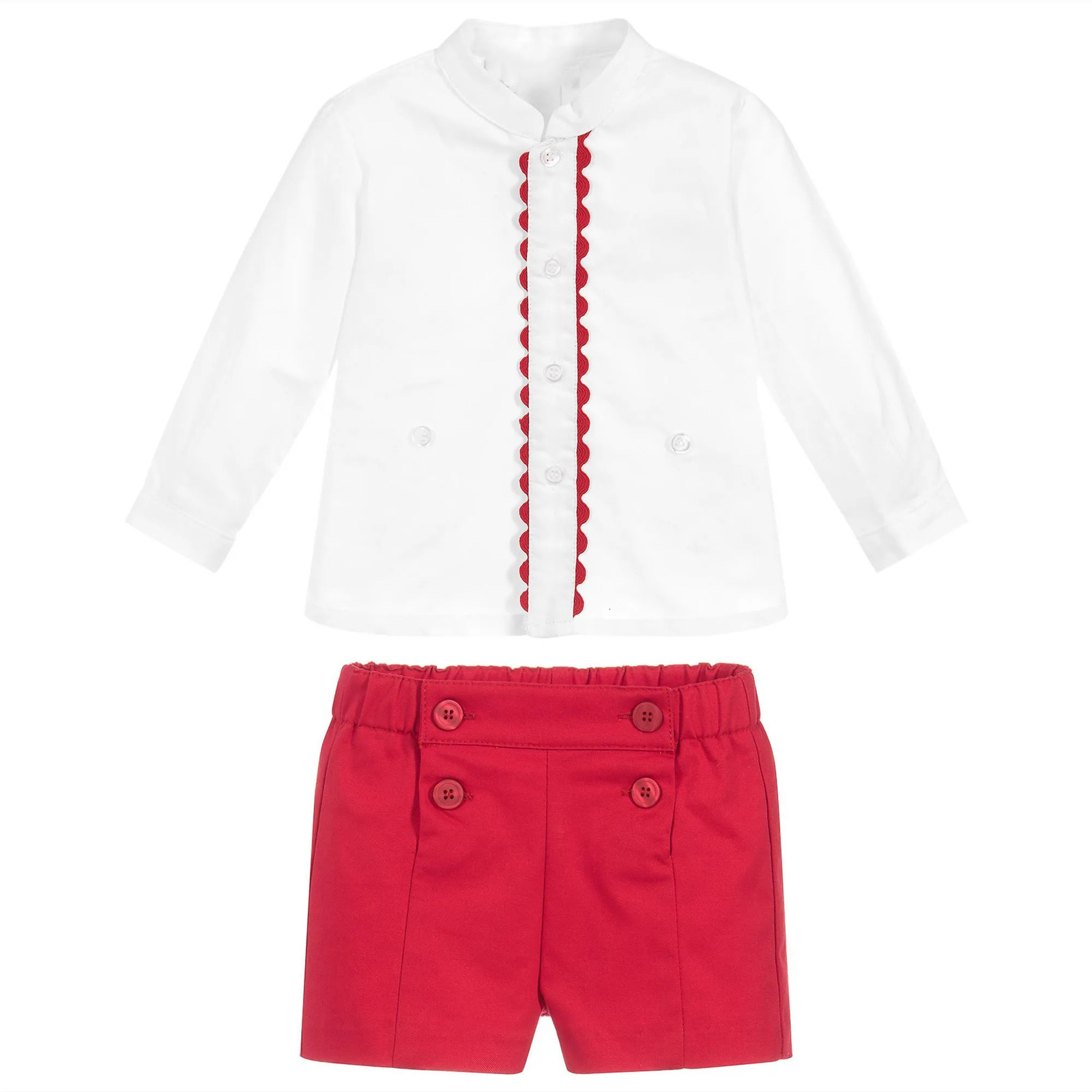 Spanish Toddler Boys Clothes Set Baby Baptism Boutique White Shirt Red Shorts Boy Birthday Wedding Party Christening Outfits 250320