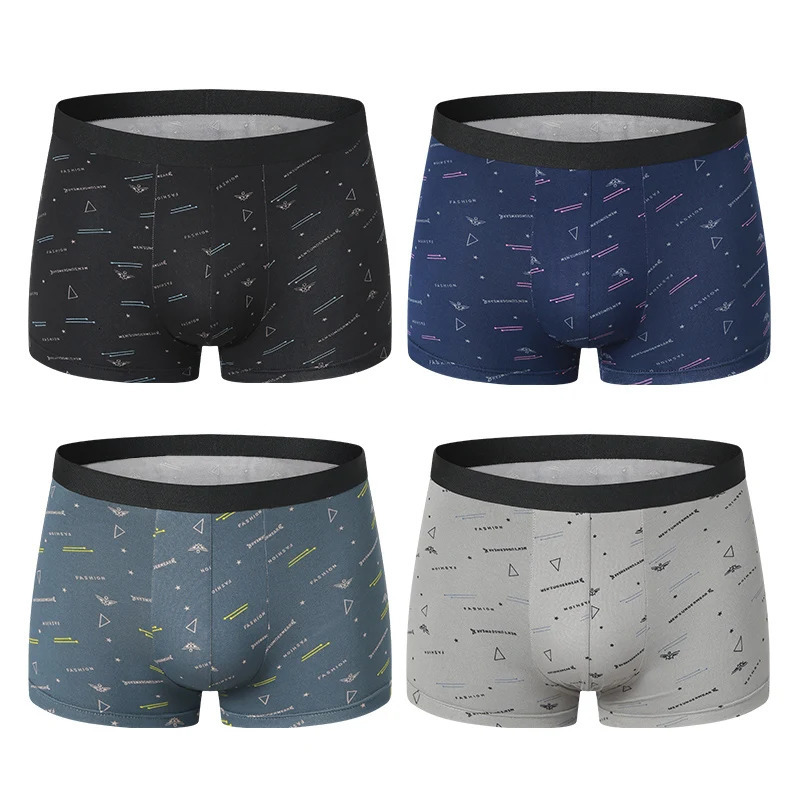 4 packs of mens fashionable printed boxer underwear in European and American sizes comfortable swim dry oversized shorts y250320