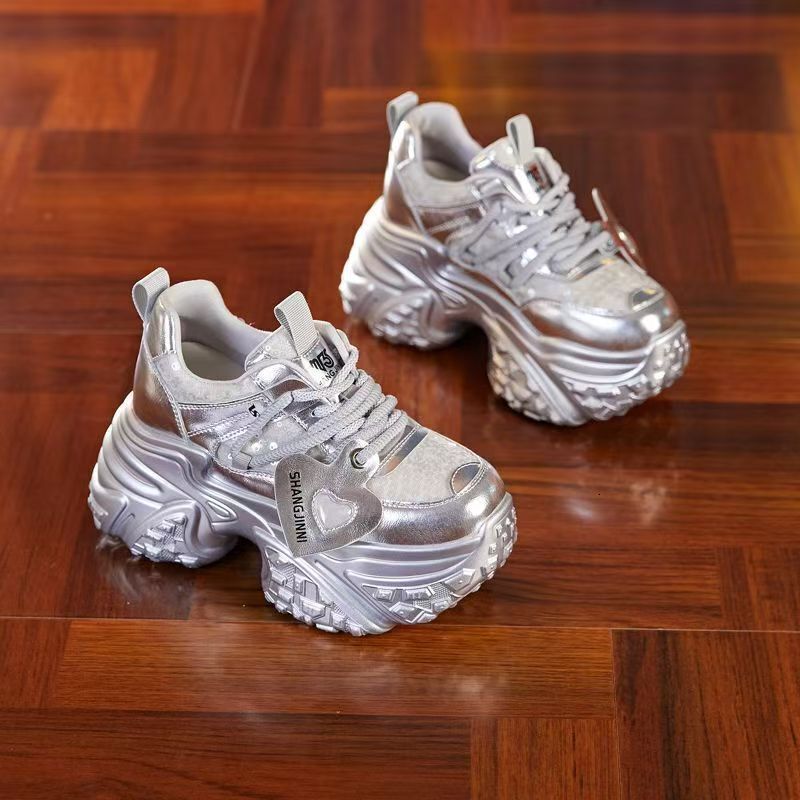 2025 new silver height increasing small and multifunctional thick soled women's designer fashionable sports and leisure shoes