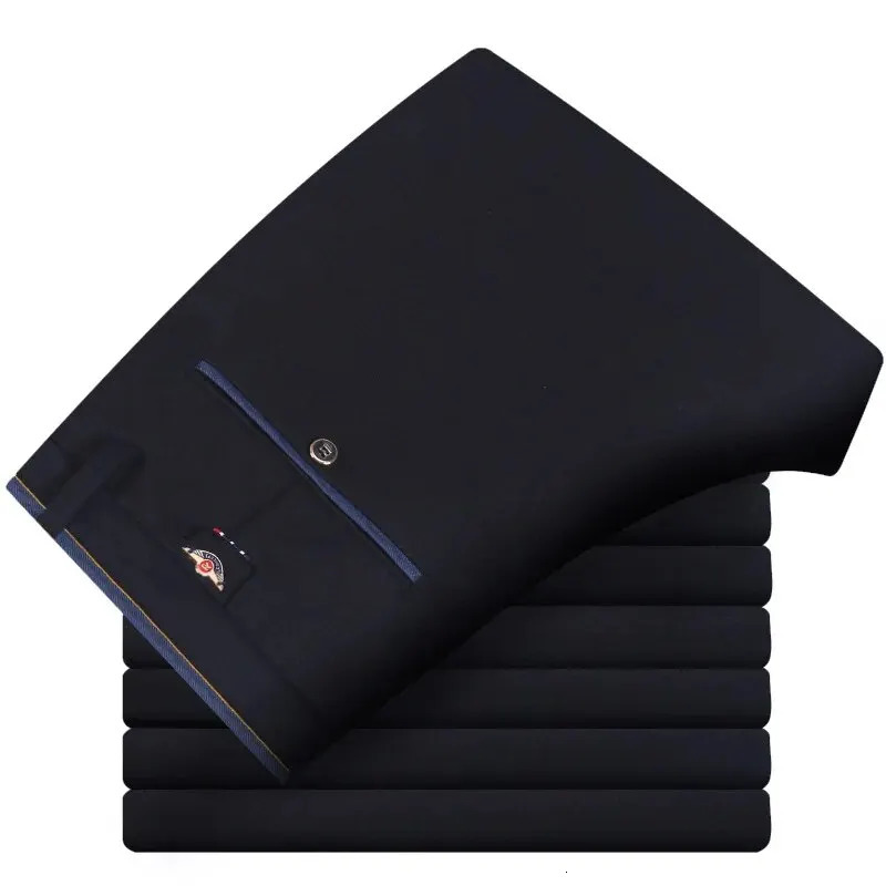 Mens Elastic Straight Pants Business Casual Long Suit Pants Male Formal Trousers Solid Colors Black BLue 250320