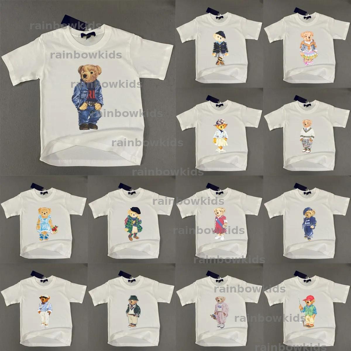 Kids T-shirts Toddlers Short Sleeve Tshirts Boys Girls Cartoon Bear Printed Cotton Tops Children Youth Round Neck Tees Black White Blue Orange Yellow DPG2503213