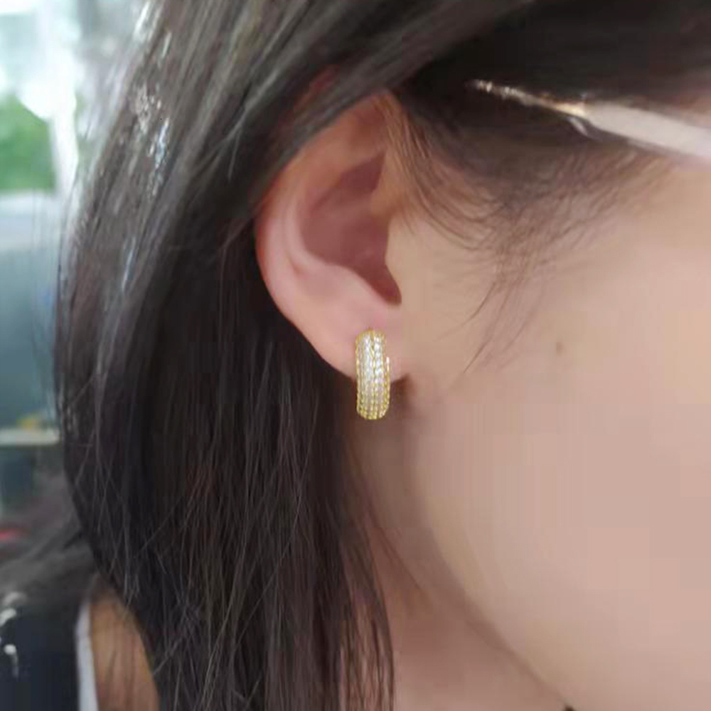 Iced Out Hip Hop Trendy Cubic Zirconia Hook Cz Studs Hoop WomenS Earrings Plated Bling Au750 High End Luxury Drop Shipping