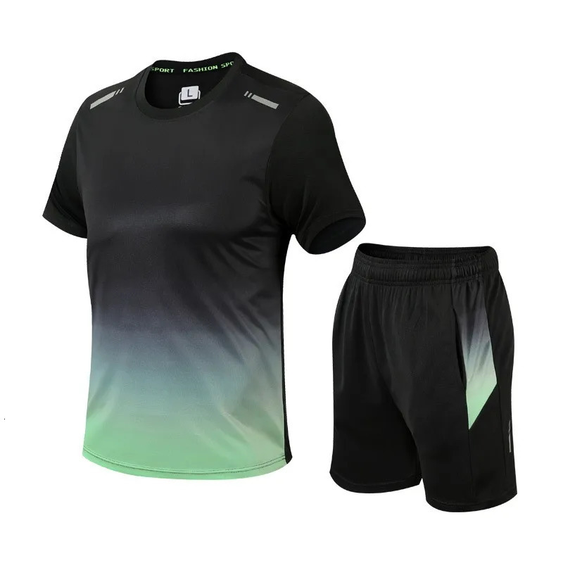 Summer Mens Short Sleeve Shorts Two Piece Running Quick Dry Tracksuit Gym Breathable Football Clothing Fitness Running Set 250320