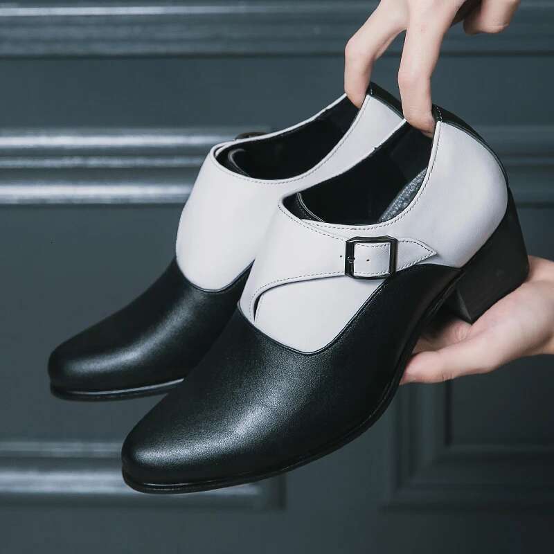 Dress Man Thick Heel Brogue Leather Wedding Party Social Shoe Male Business Casual White Platform Formal Shoes For Men