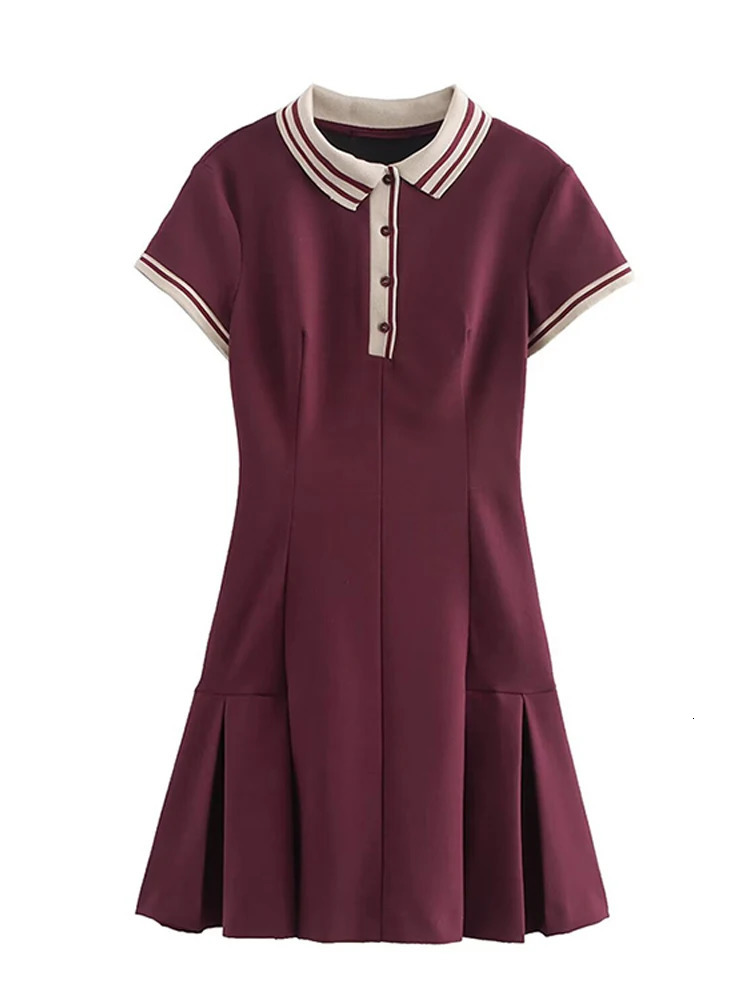 Spring Polo Collar Aline Women Dresses Fashion Short Sleeve High Waist Mini Dress Chic Female Party Club College 250317