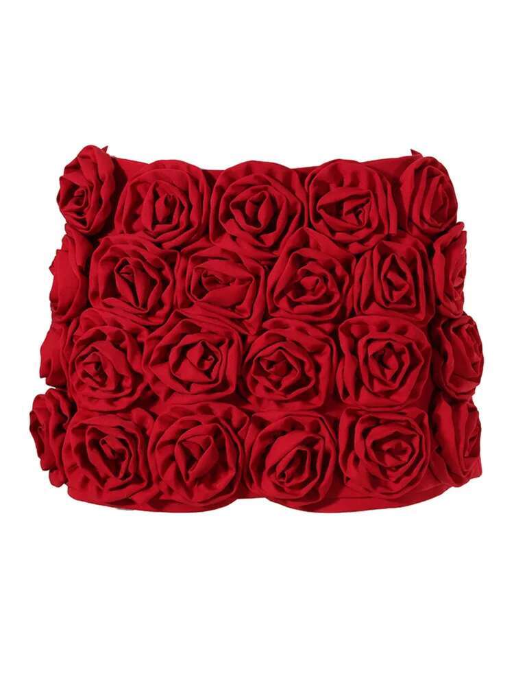 DEAT Fashion Three-Dimensional Rose Wer Decoration Women's Mid Waist Red Mini Shorts Skirts Summer 2024 New 7Ab3821