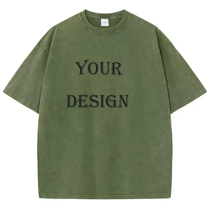 100 Cotton Washed Tshirt Customized Printed T Shirt Retro Top DIY Your Like Po or Fashion Custom Unisex 250320