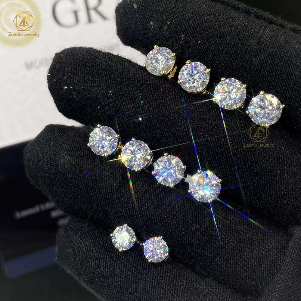 Factory Custom GRA Certified 5mm 6.5mm 8mm Vvs Moissanite Dia Earring Sterg Sier 1ct Solitaire Stud Earrings