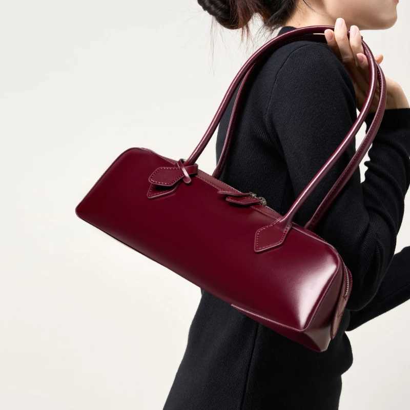 Toptrends Cowhide Genuine Leather Underarm Shoulder Bags For Women 2025 Luxury Designer Long Handle Tote Bowling Ladies Handbags Y250319