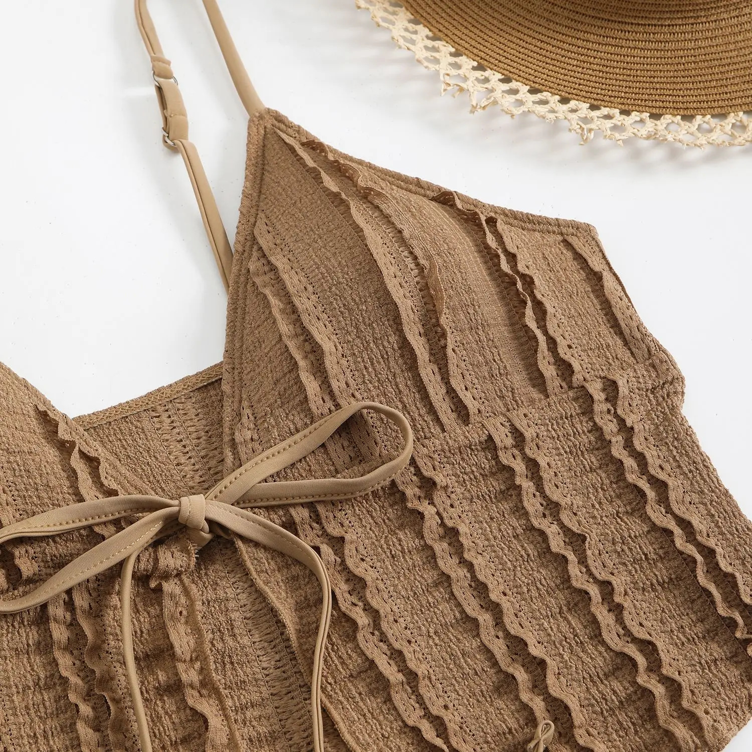Sexy brown bikini 2025 two piece swimsuit womens thong set sweet tie top beach 250320