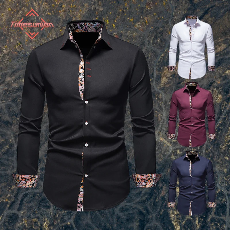 Paisley print mens long sleeved mens shirt for spring and autumn social wedding party clothing top 250320