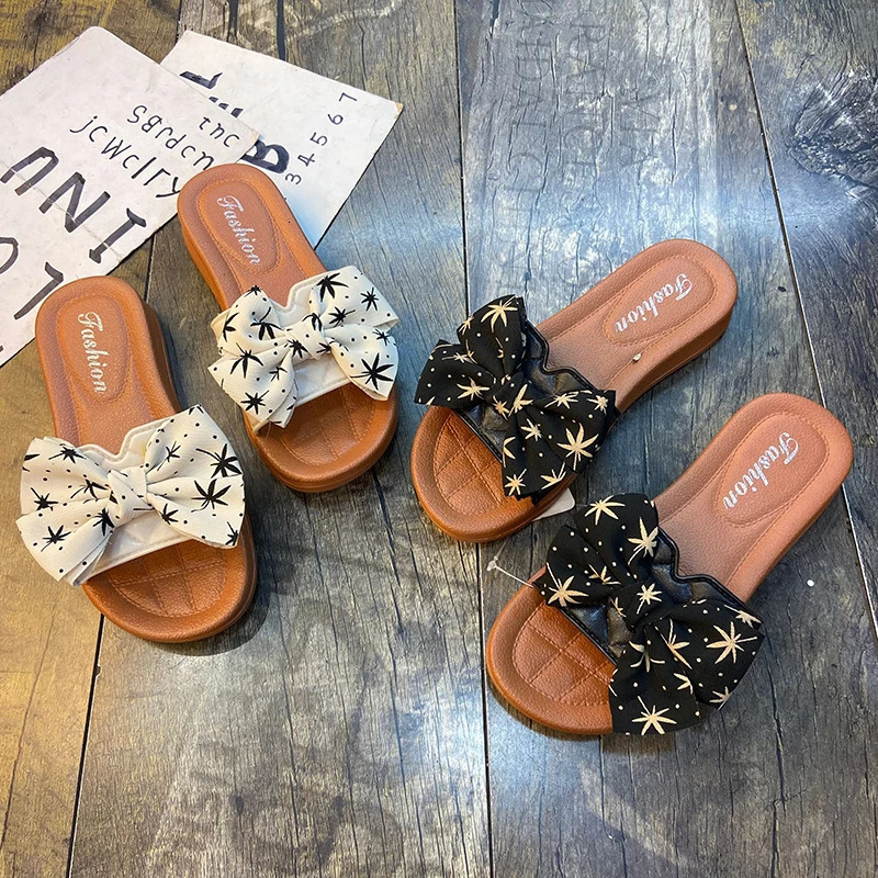 Womens Summer British Style Soft Bottom Butterfly Dew Toe Anti slip Cool Slip Single Line Slippers 250321BJ