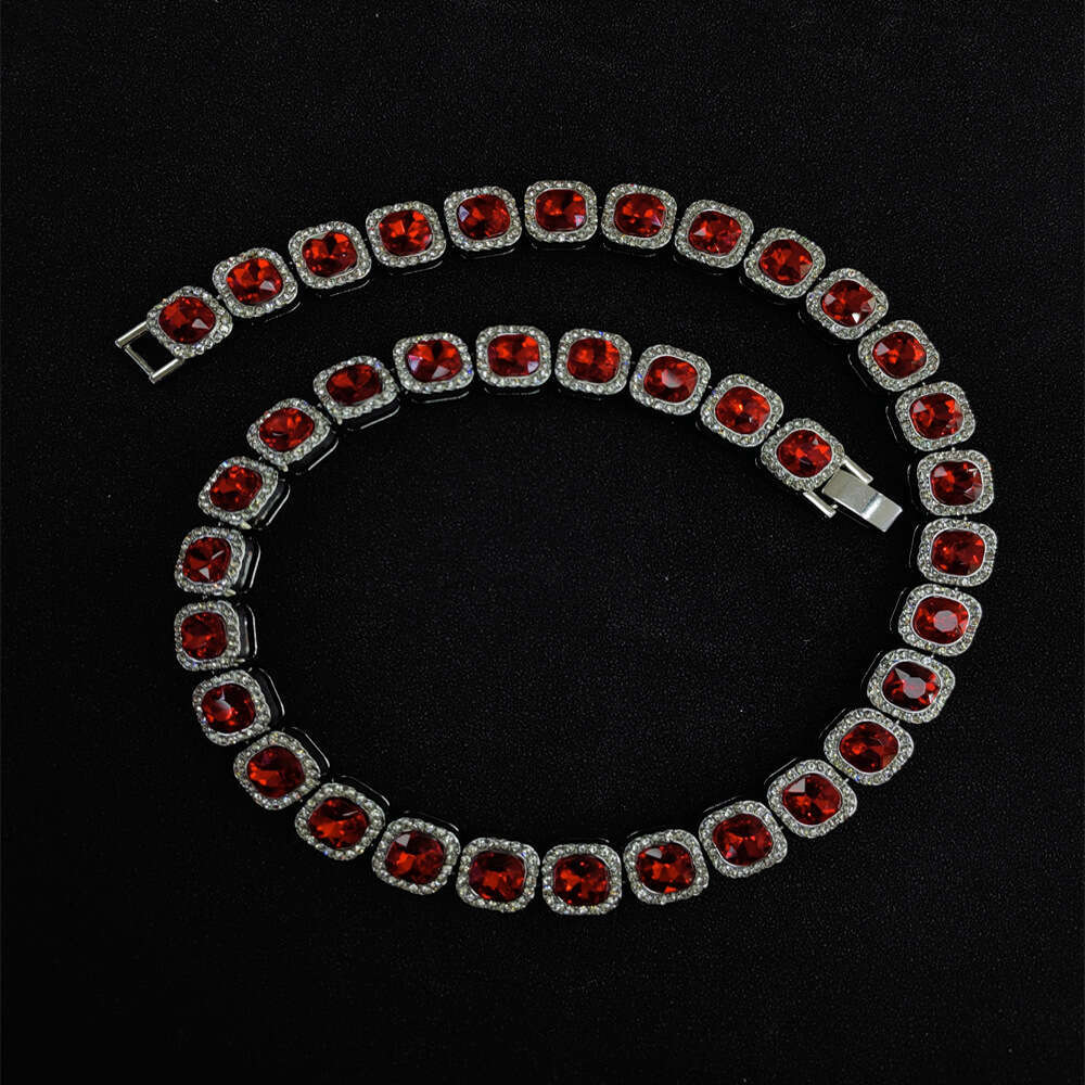 New Hip Hop Red Glass 12mm Cuban Hand Necklace Ice Sugar Chain HipHop Fashion Men's Accessories