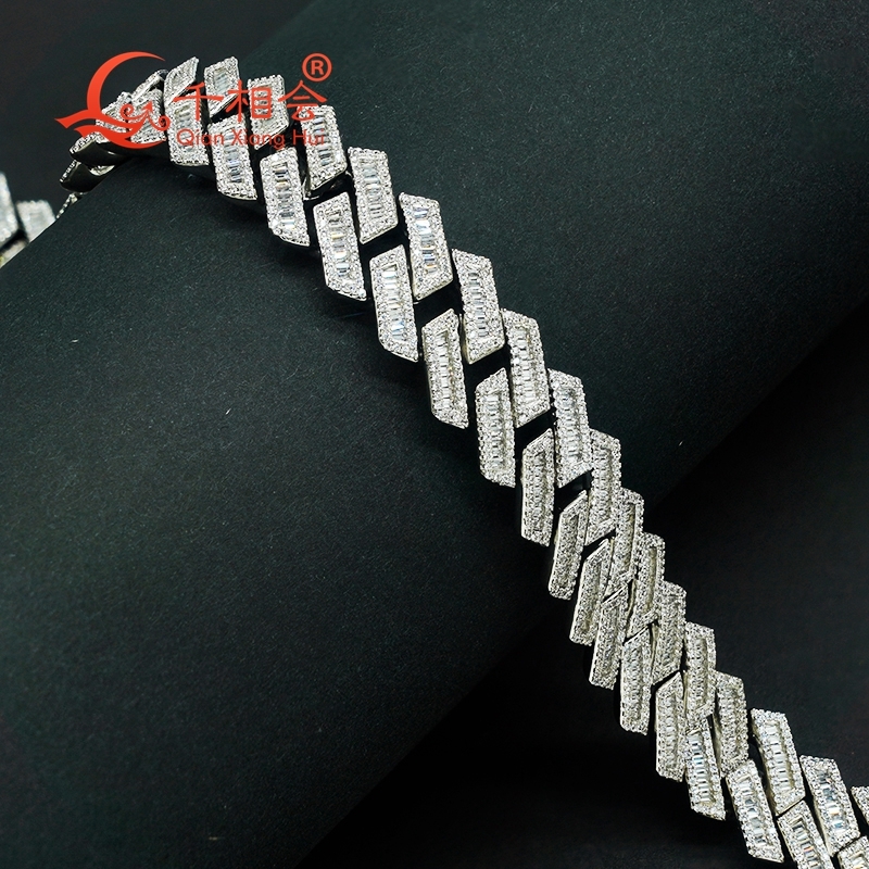 S925 Silver Cuban Link Necklace 18mm Wide Trapezoidal Rhombic Baguette Iced out Hip Hop Moissanite Chain Jewelry Women And Men