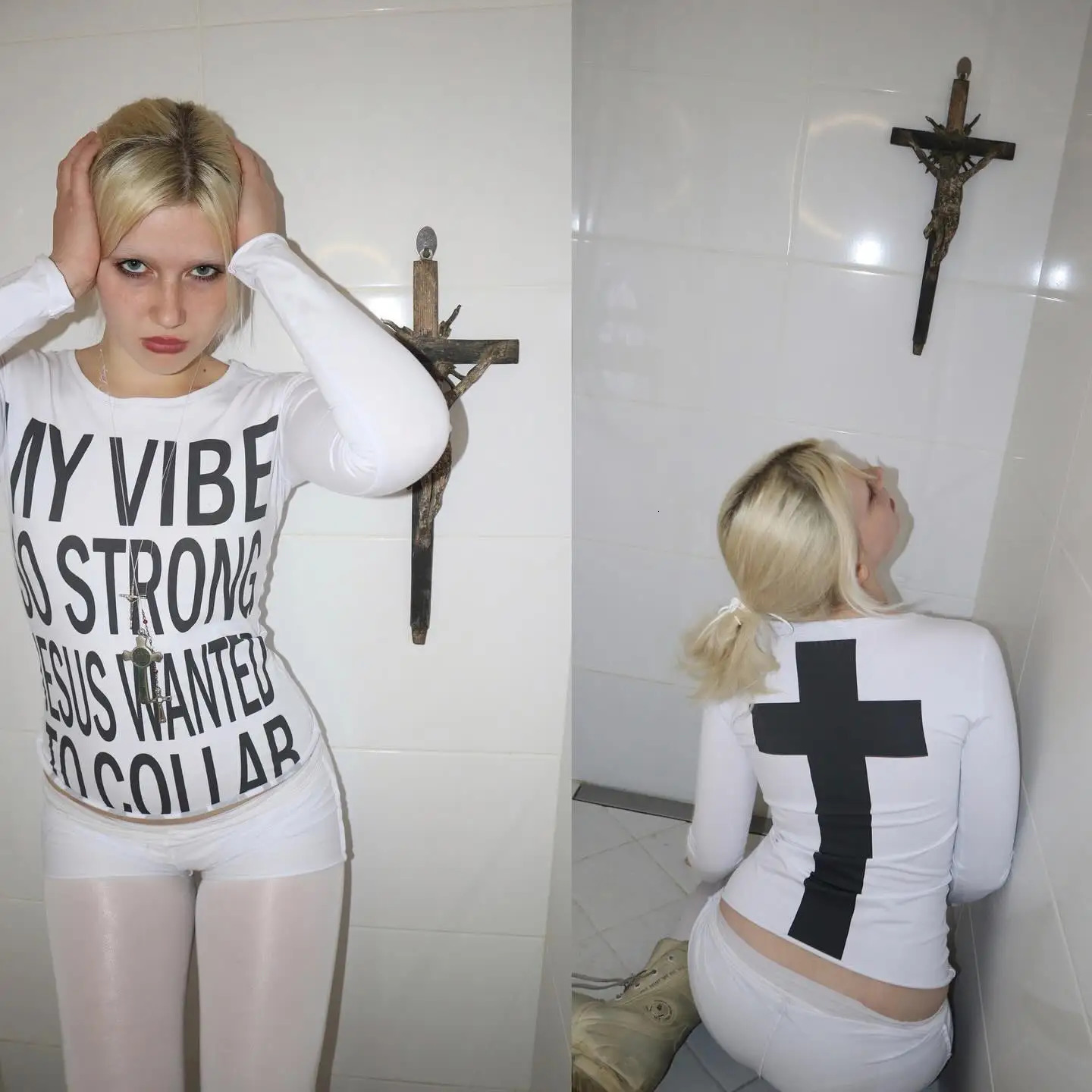 Vintage Y2k Womens T-shirt White Trash monogram print Cross Pattern Long sleeve T-shirt Harajuku Aesthetic Street American emo 250320