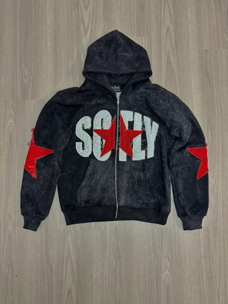 American Retro Harajuku A Star Zip Up Hoodies Men ed Letter Oversized Hoodie Women Gothic Y2K Hip Hop Trend Sport Tops 250317