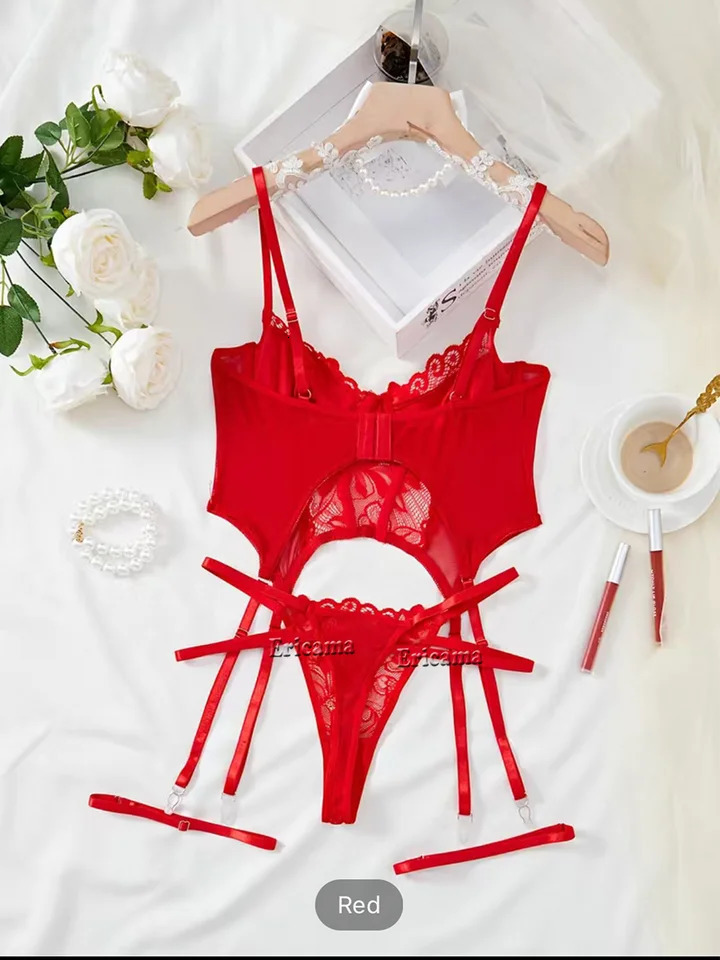 Floral Lace Garter Lingerie Set With Choker Women Intimates Underwire Bra And Thongs Ladies Underwear Set 250320