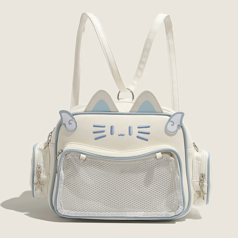Womens Fashion Backpacks Y2K Korean Japan Kawaii Cat Ita Bag PU Cute Girls Transparent Pocket Aesthetic Shoulder Crossbody Bags 250314
