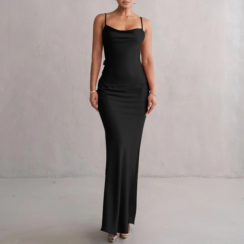 Spring and summer satin style camisole backless sexy slim evening dress 250320