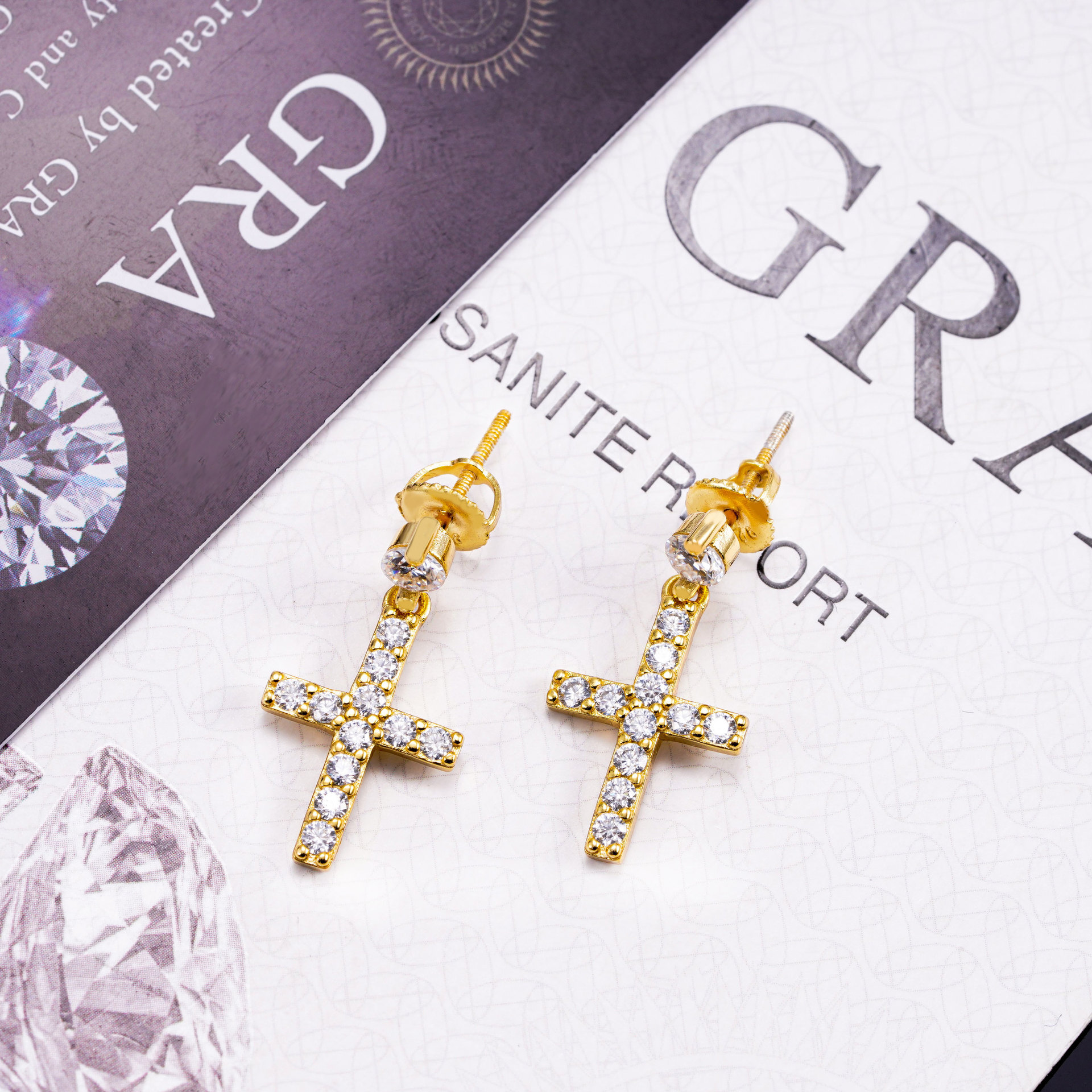 Hot selling jewelry 925 silver vvs moissanite pendant cross earrings full of diamonds hip-hop versatile earrings for men and women