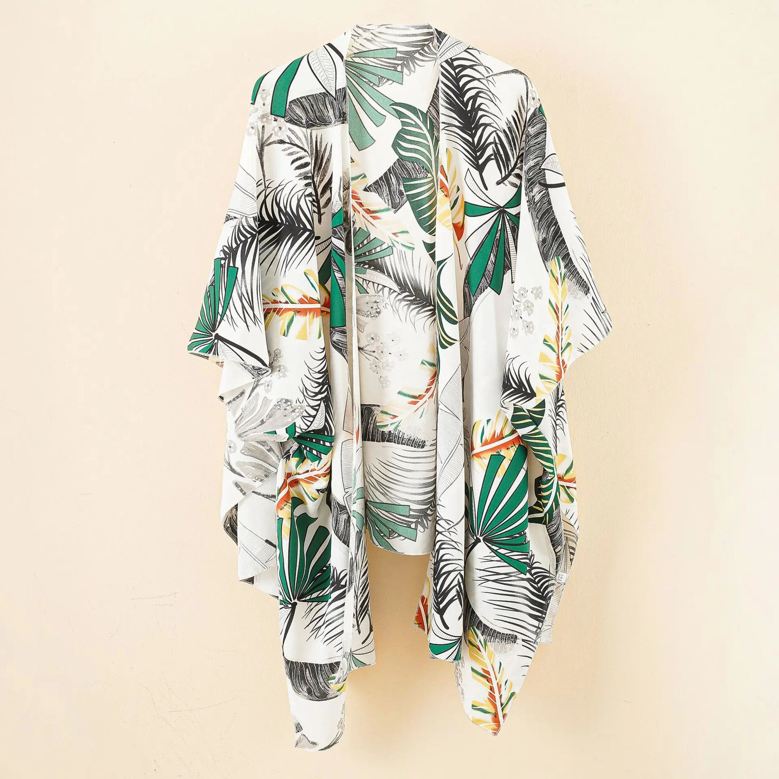 Womens loose printed chiffon top beach swimsuit bikini kimono open collar fluffy sleeve shirt 250320